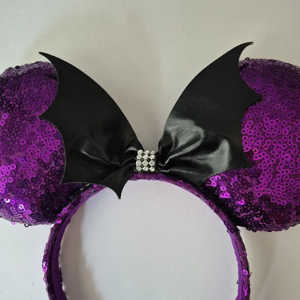 Disney Minnie Mouse Halloween Ears Headband Lot of 3 Purple Bat Pumpkin Zebra
